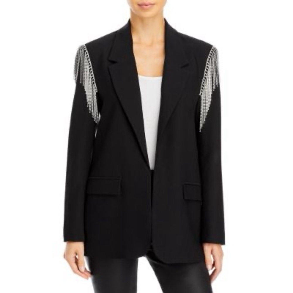Steve Madden BB Dakota Five To Nine Black Rhinestone Fringe Blazer
